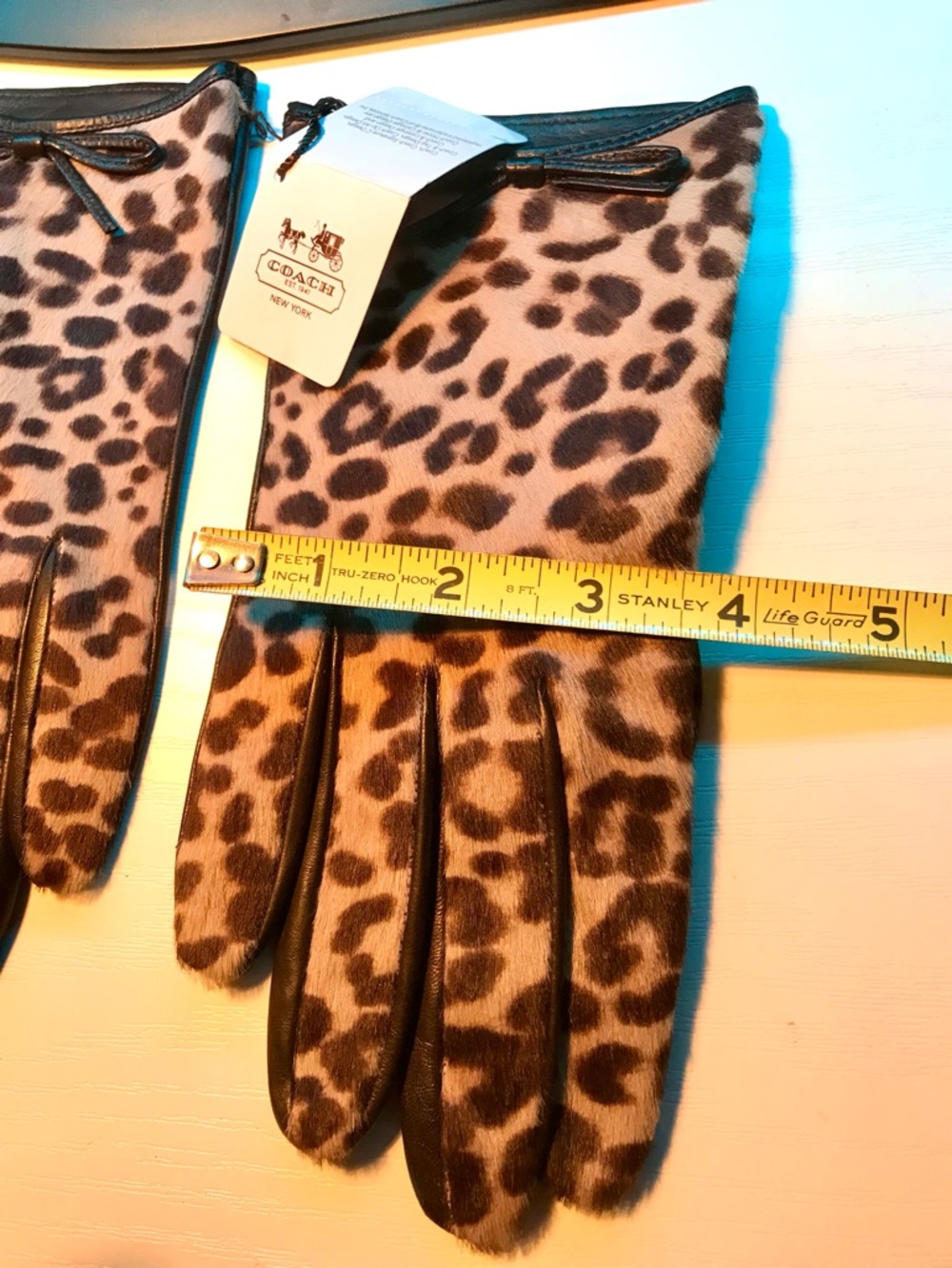 Coach 83874 Women’s Ocelot Haircalf Silk Lined Leather Gloves NWT Sz 7.5 - Picture 11 of 12